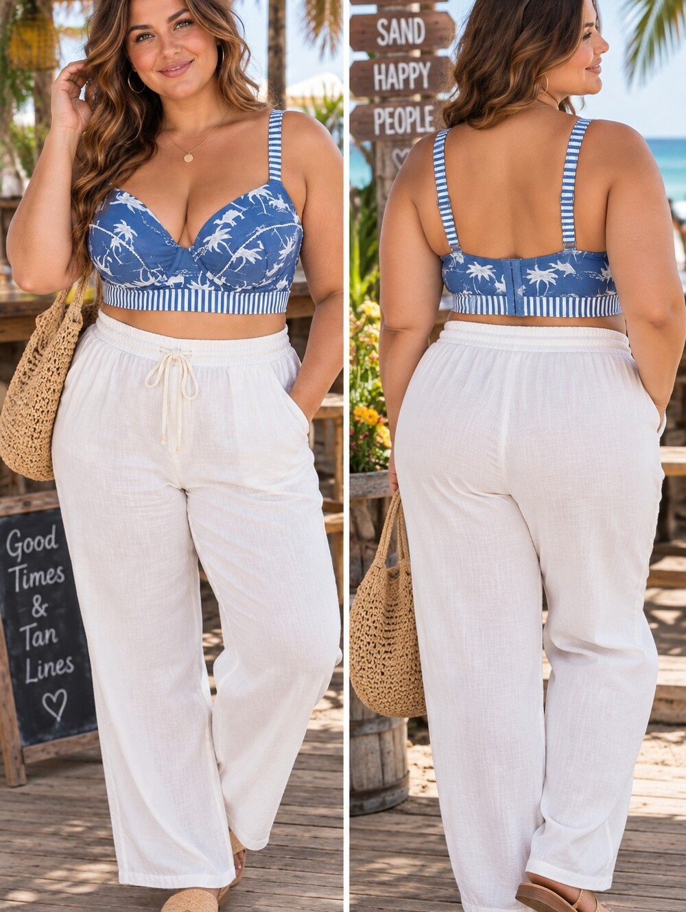 Cacique Top Swim Bikini 44D Lightly Lined Balconette Blue White Swimsuit 🆕️